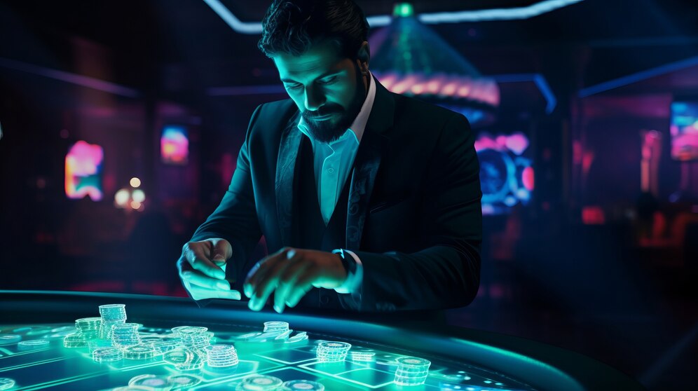 A Man Playing gambling game thrugh AR